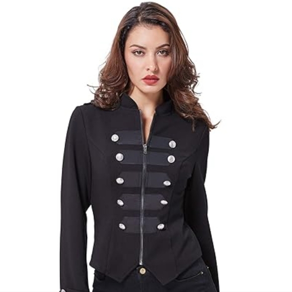 Kate Kasin Jewelry - Women Victorian Gothic Steampunk Ringmaster Jacket Military Blazer Circus